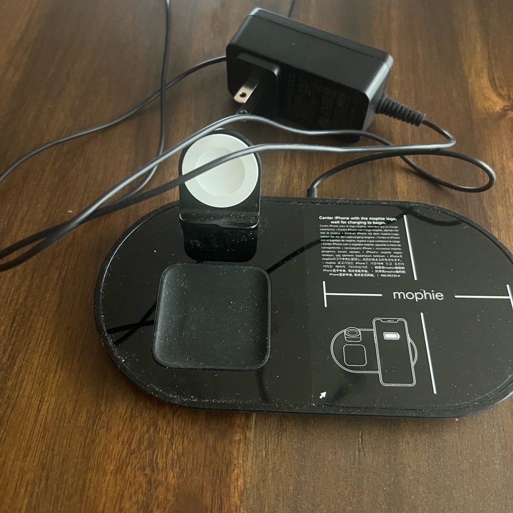 Charging station for cell phone (I-phone) and Apple Watch.